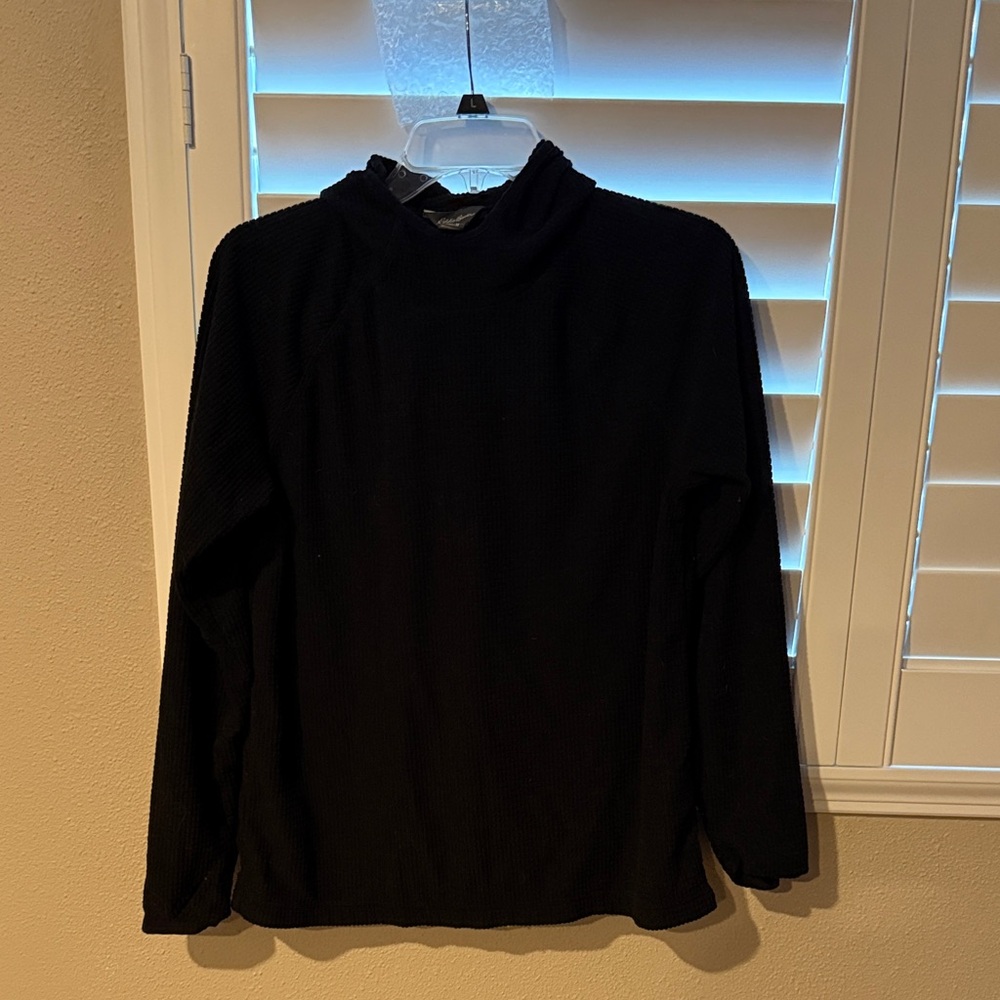 Eddie Bauer Waffle Textured Black Long Sleeve Active Hoodie - Mediun